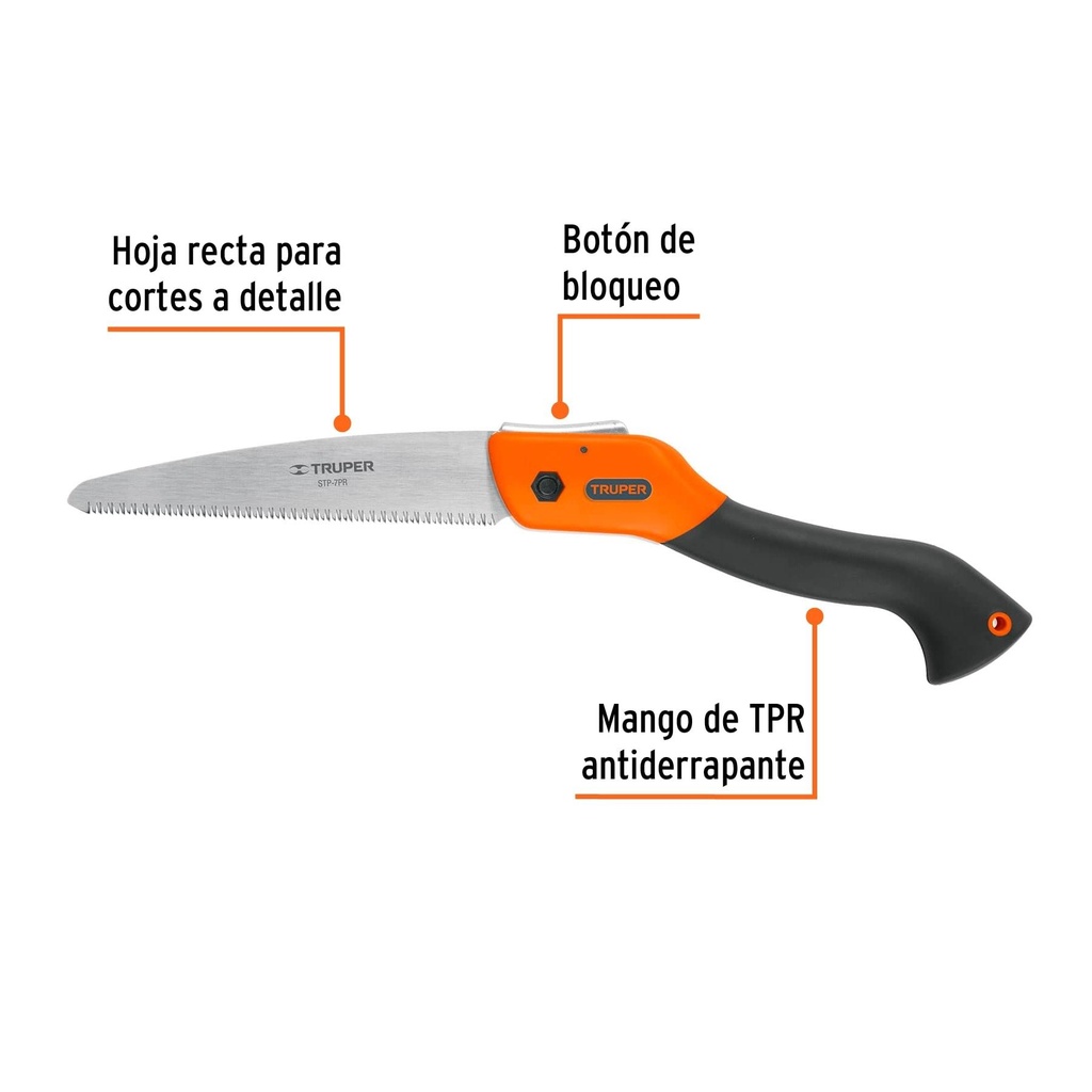 Serrucho plegable 7' hoja recta 11 DPP mango plástico,Truper