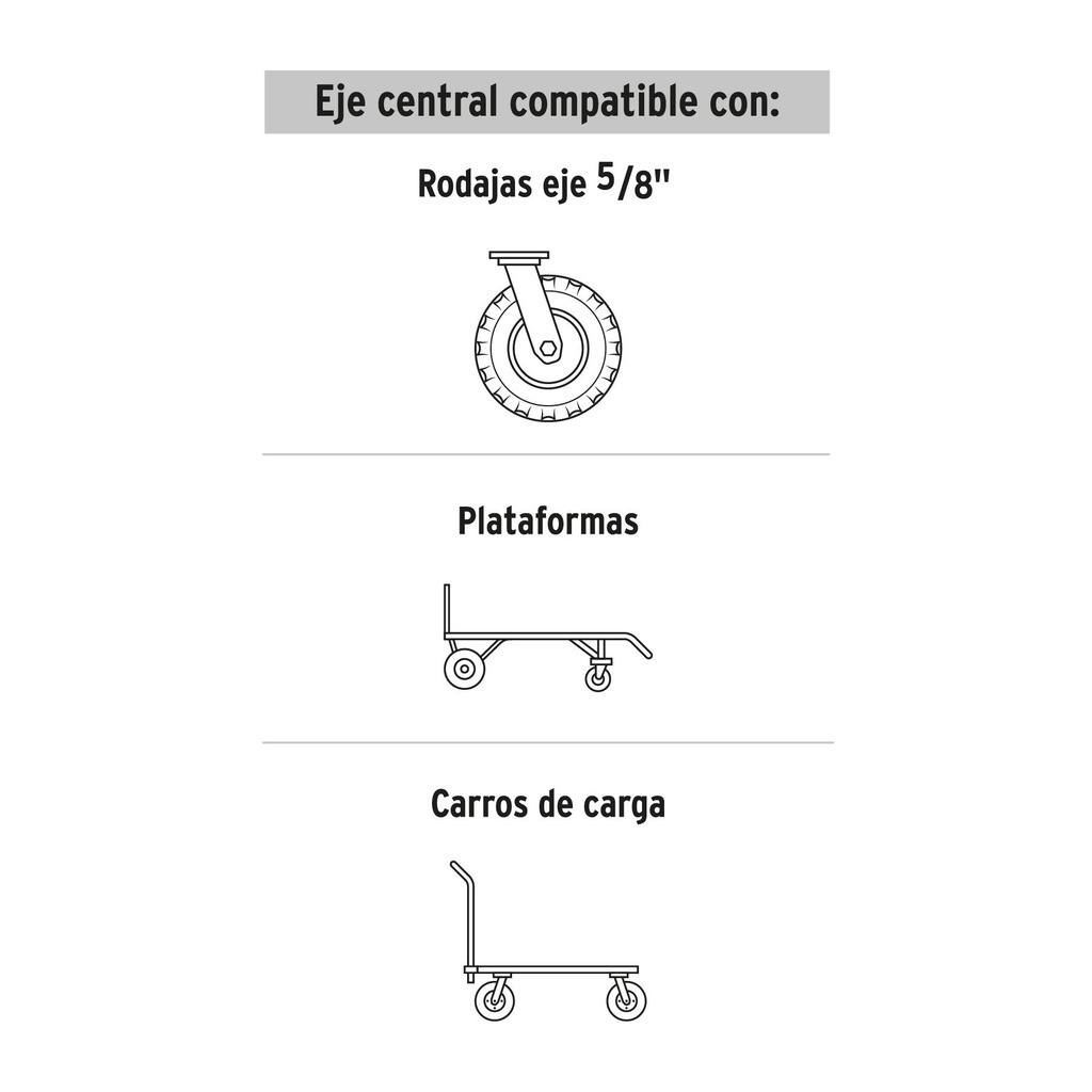 Rueda de hule sólido 10' para diablo, doble balero, Pretul