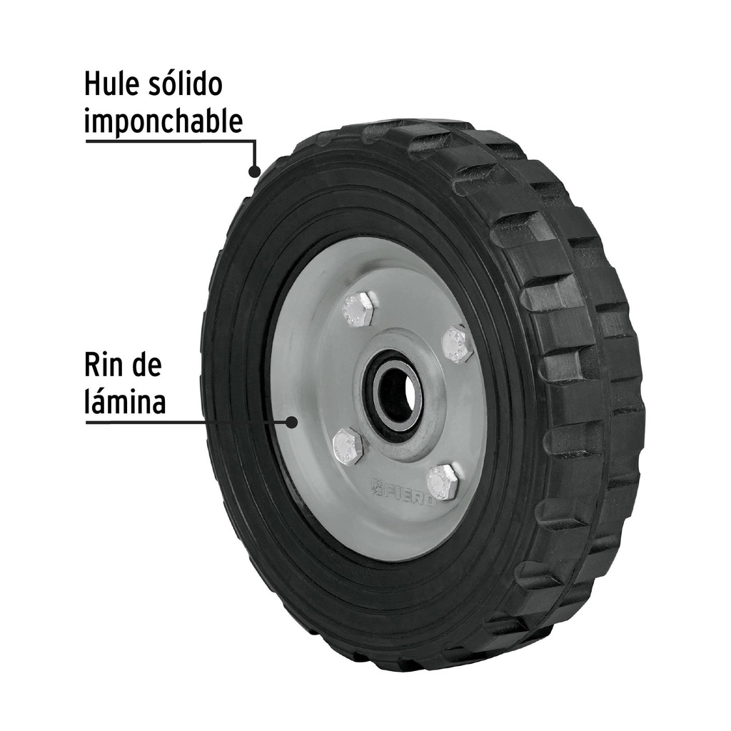 Rueda de hule sólido 7' para diablo, un balero, Pretul