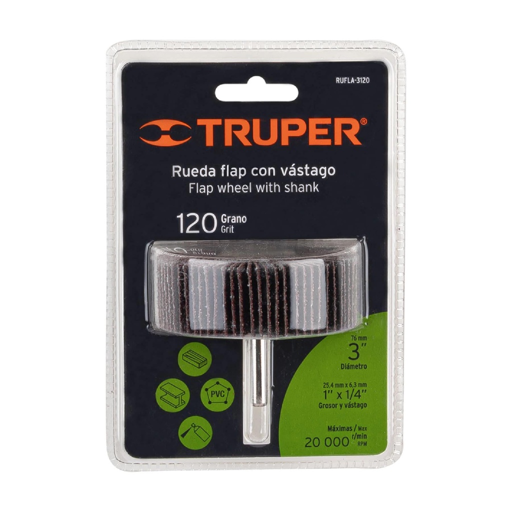 Rueda flap de 3', grano 120, Truper