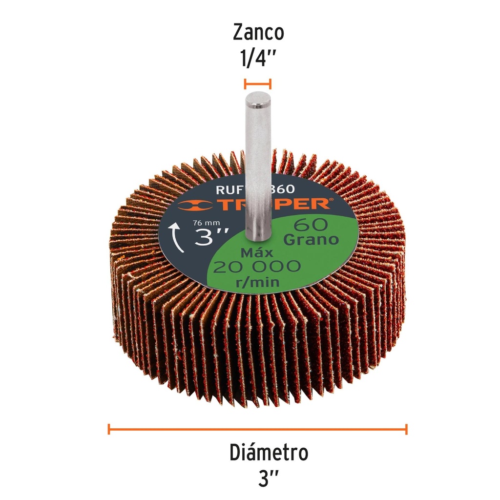 Rueda flap de 3', grano 60, Truper