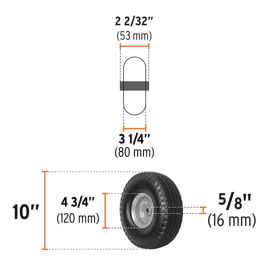 Rueda imponchable 10' para eje lateral, Truper