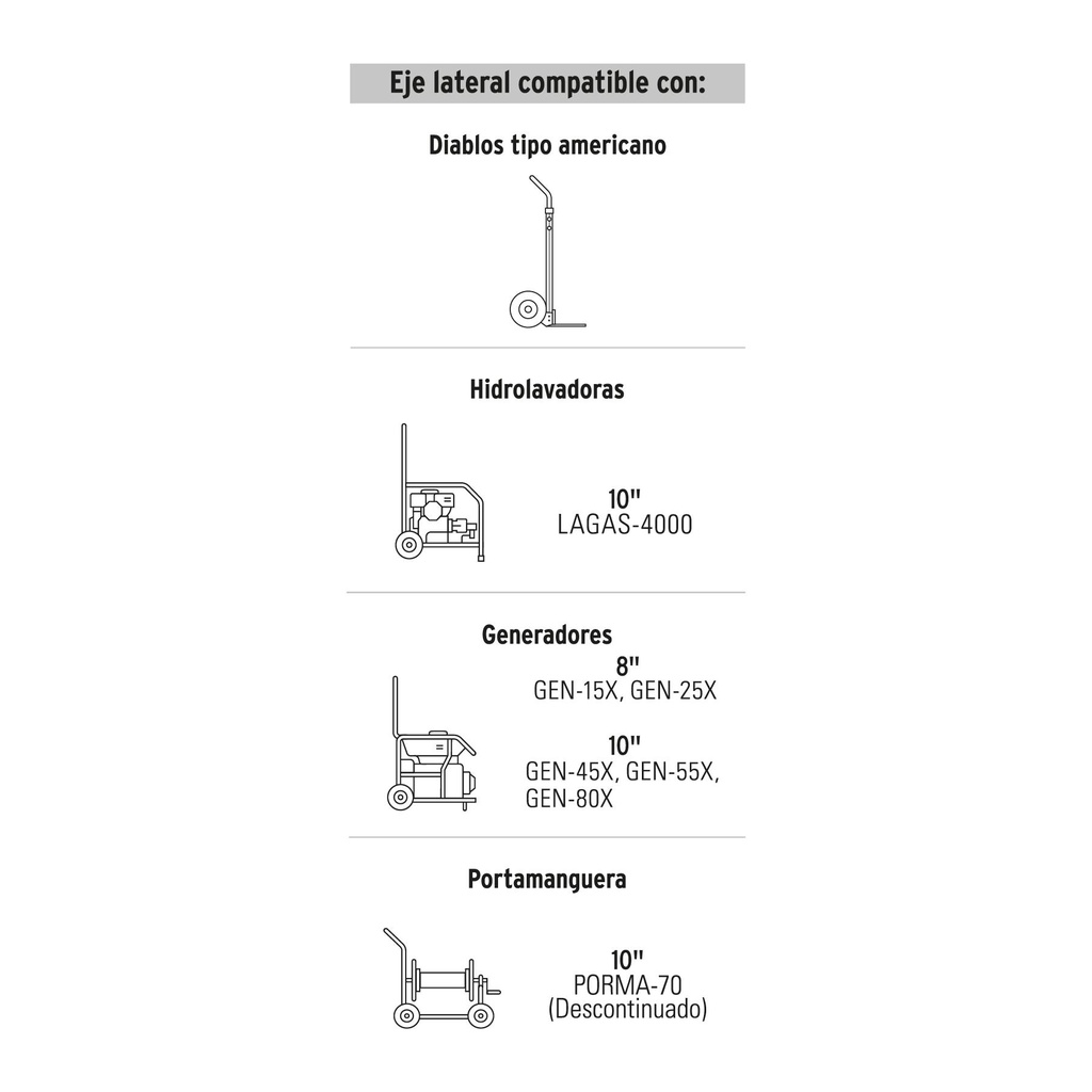 Rueda imponchable 8' para eje lateral, Truper