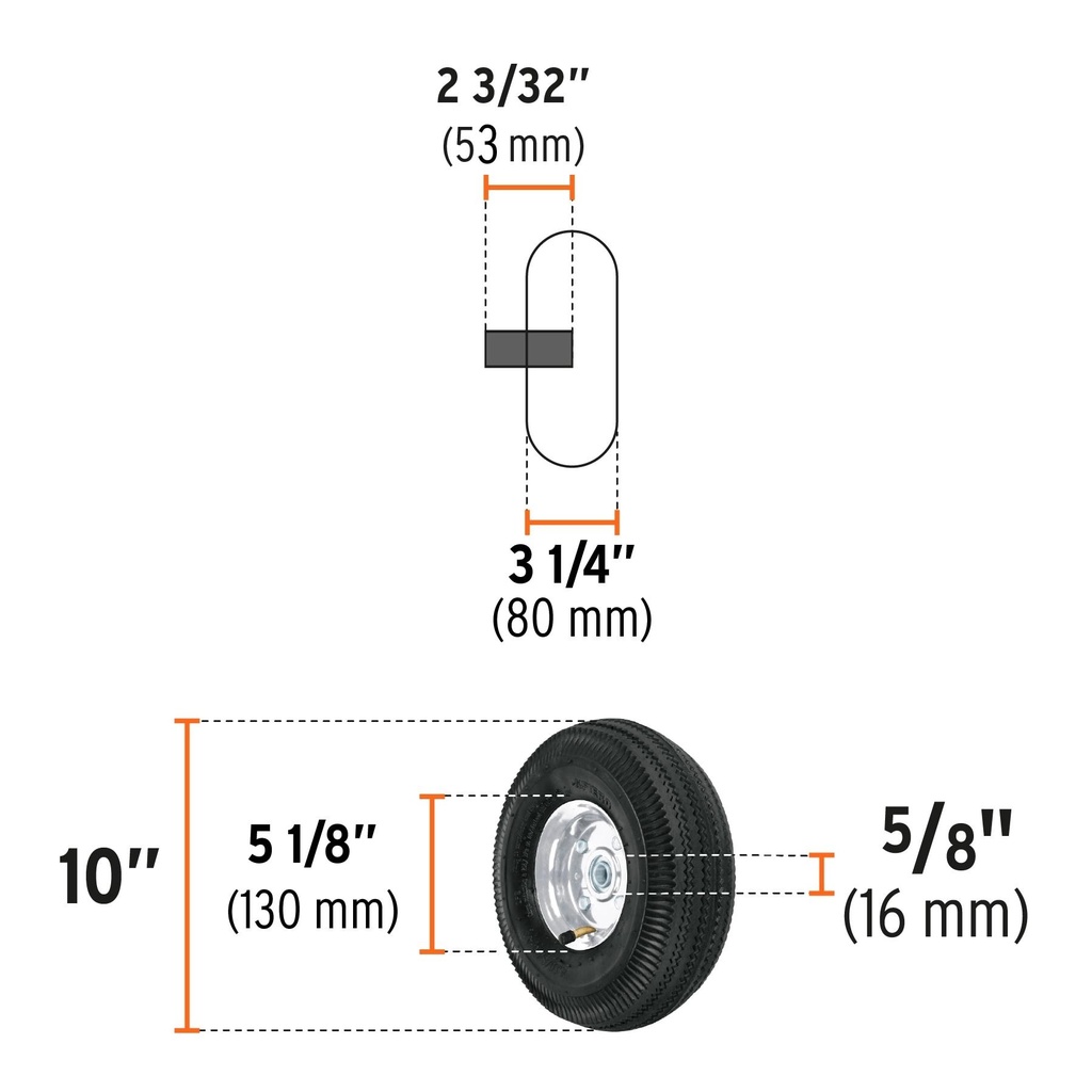 Rueda neumática 10' para eje lateral, Truper