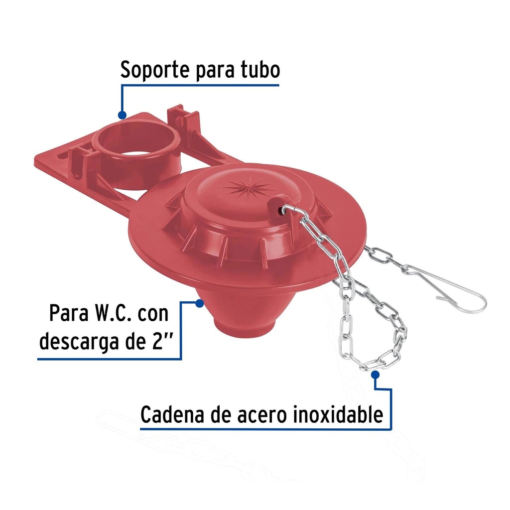 Sapo de 2' de silicona para WC,rojo,c/cadena de acero inox