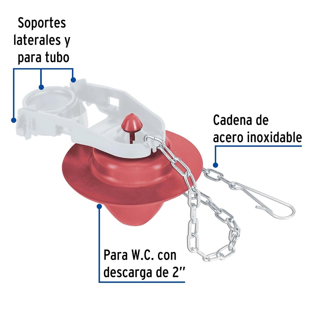 Sapo para WC de 2', silicona c/marco rígido, cadena inox