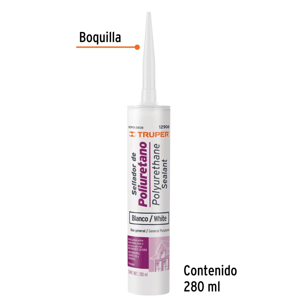 Sellador de poliuretano de 280 ml, blanco, Truper