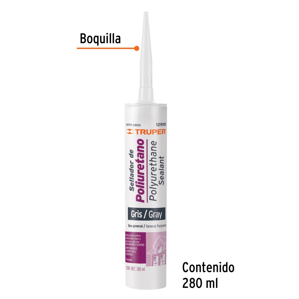 Sellador de poliuretano de 280 ml, gris, Truper