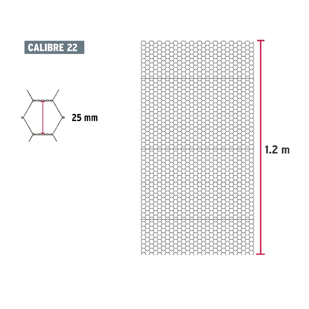 Rollo de malla hexagonal 45mx1.2m calibre 22 abertura 25mm