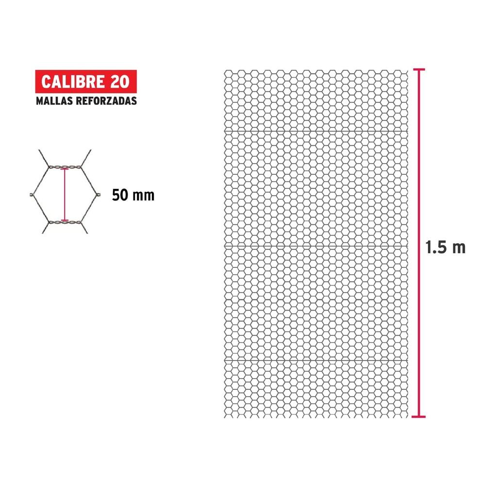 Rollo de malla hexagonal 45mx1.5m calibre 20 abertura 50mm