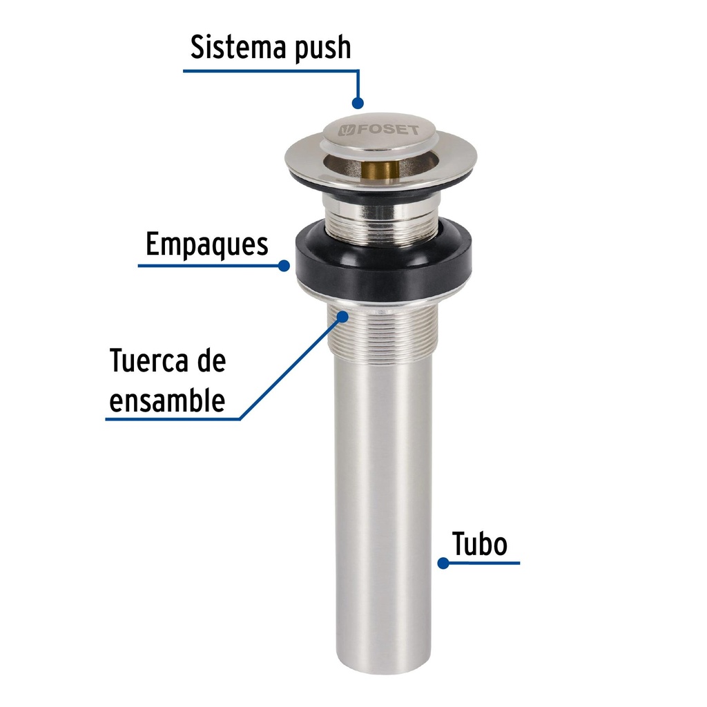 Contra p/lavabo sin rebosadero, sistema push, satín, 1-1/4'