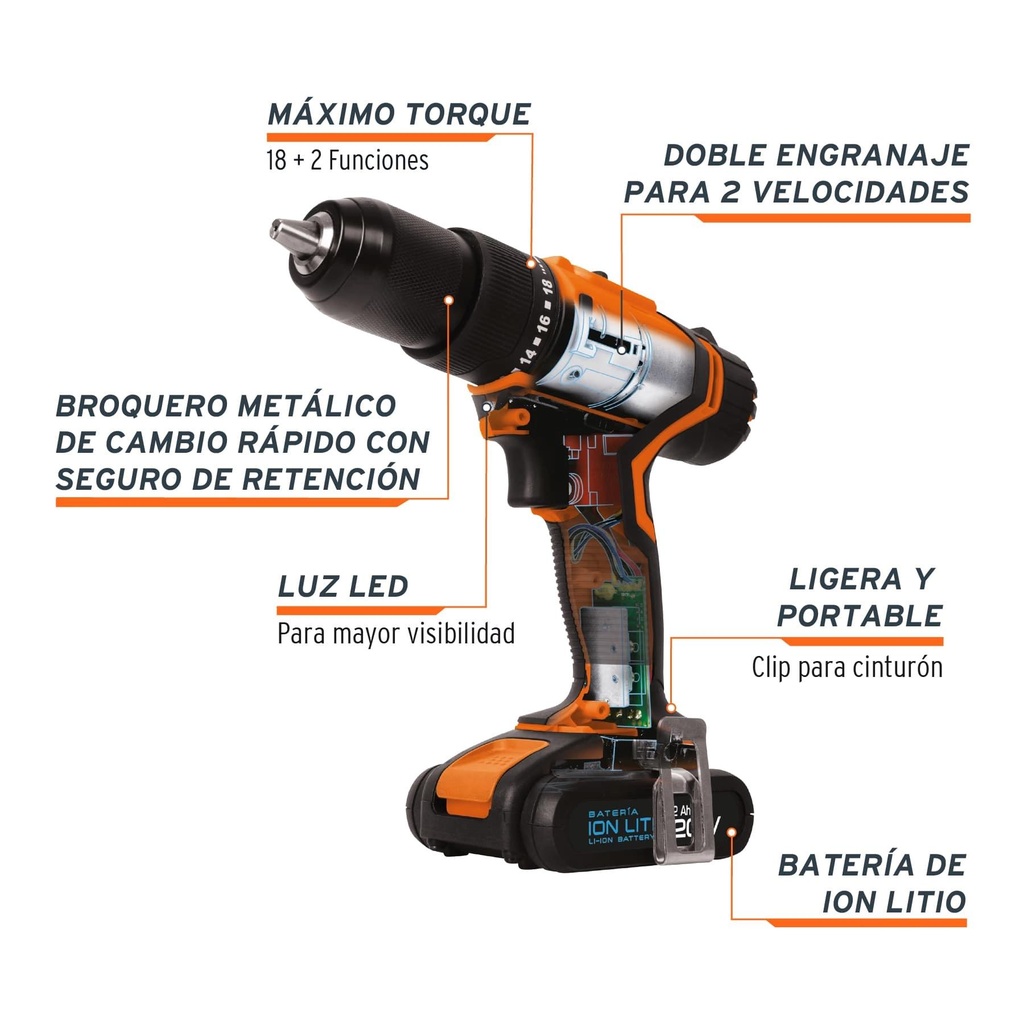 Rotomartillo inalámbrico 1/2', 20 V, Truper