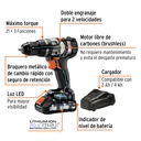 Rotomartillo inalámbrico 1/2', 20V, sin carbones, Truper MAX