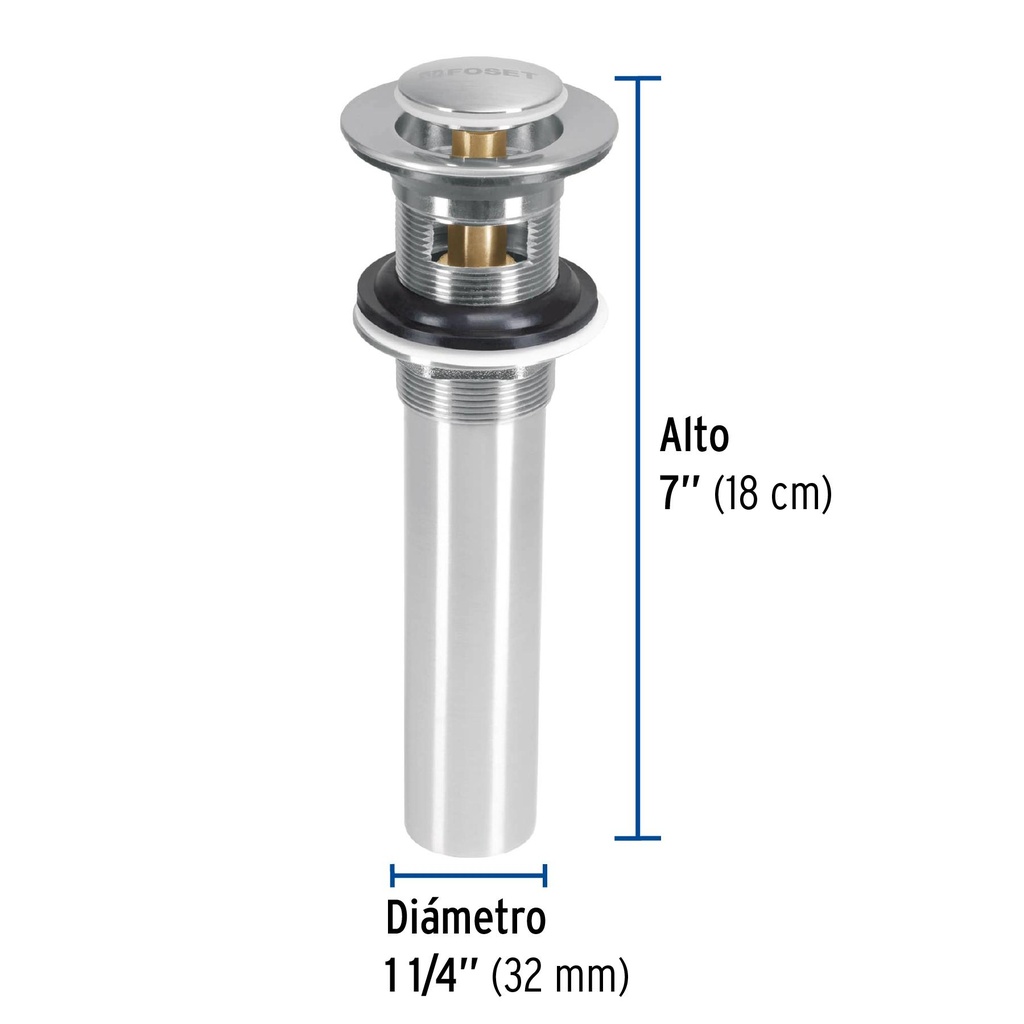 Contra p/lavabo con rebosadero, sistema push, satín, 1-1/4'