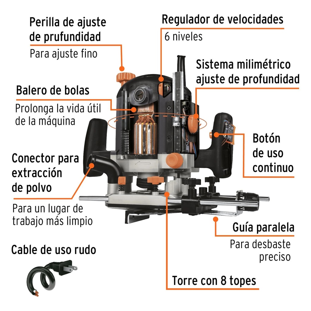 Router 1200 W 1-3/4 HP, industrial, Truper