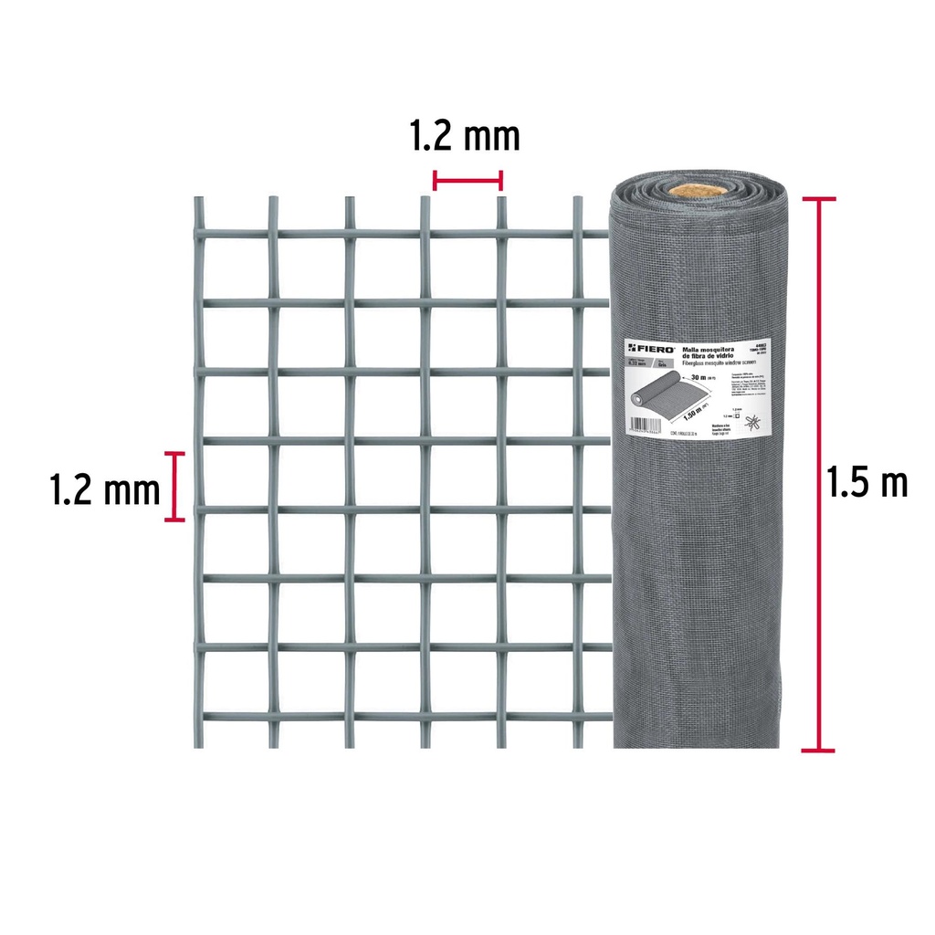 Rollo de 30 m x 1.5 m malla mosquitera fibra de vidrio gris