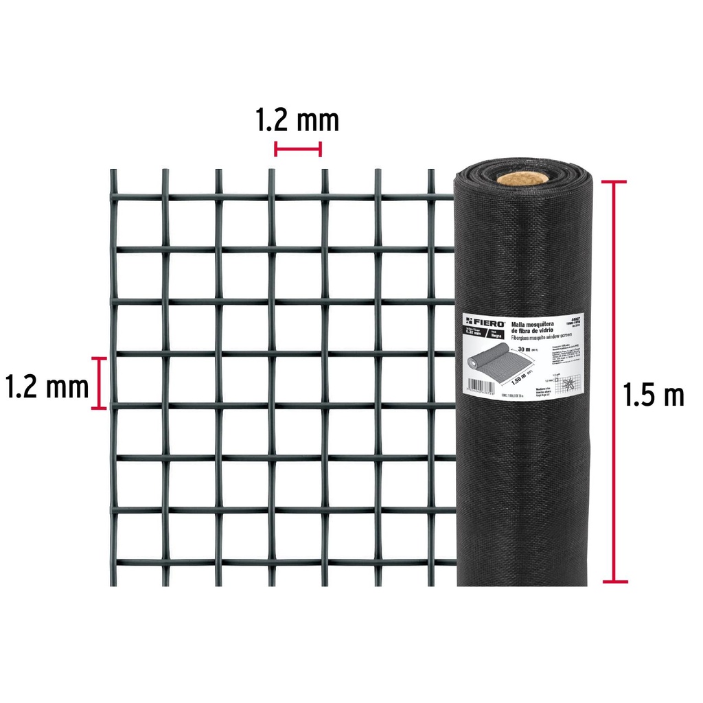 Rollo de 30 m x 1.5 m malla mosquitera fibra de vidrio negra