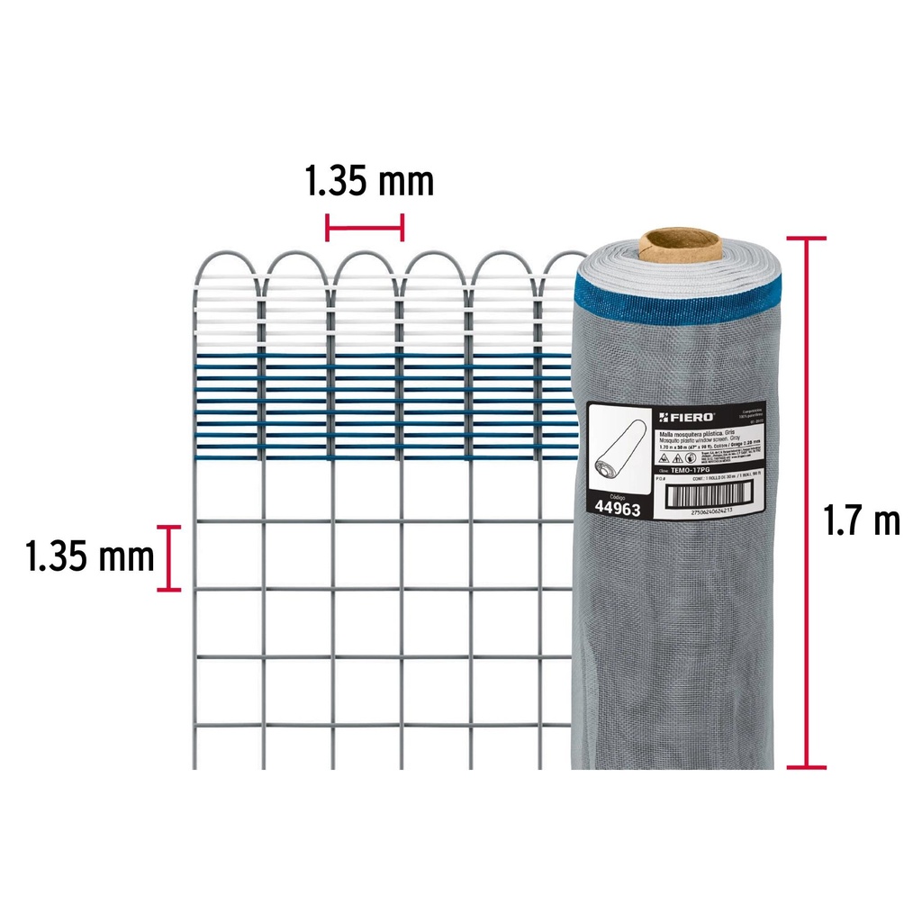 Rollo de 30 m x 1.7 m de malla mosquitera plástica gris