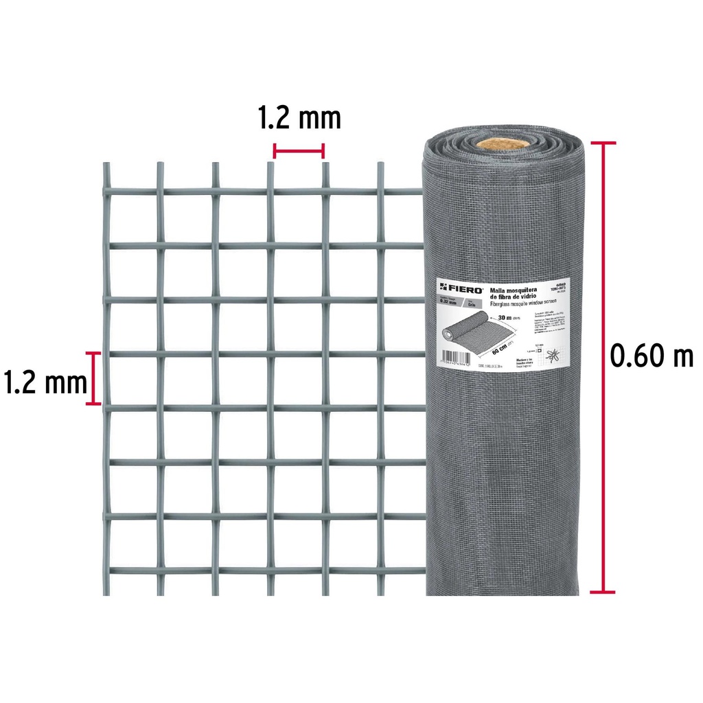 Rollo de 30 m x 0.6 m malla mosquitera fibra de vidrio gris