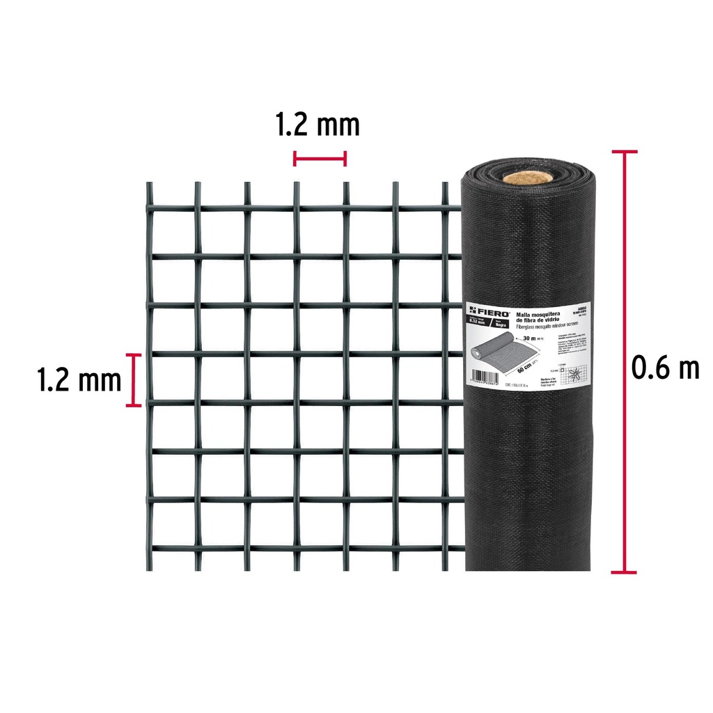 Rollo de 30 m x 0.6 m malla mosquitera fibra de vidrio negra