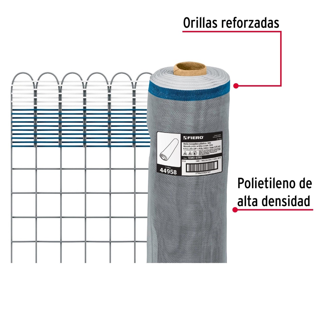 Rollo de 30 m x 0.75 m de malla mosquitera plástica gris