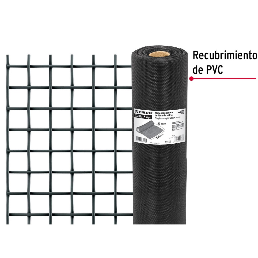 Rollo de 30 m x 0.75m malla mosquitera fibra de vidrio negra