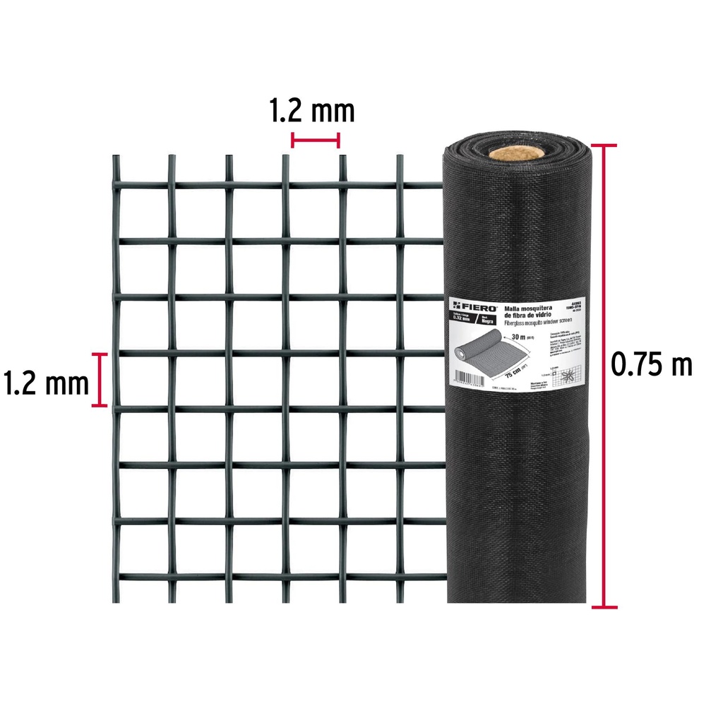 Rollo de 30 m x 0.75m malla mosquitera fibra de vidrio negra