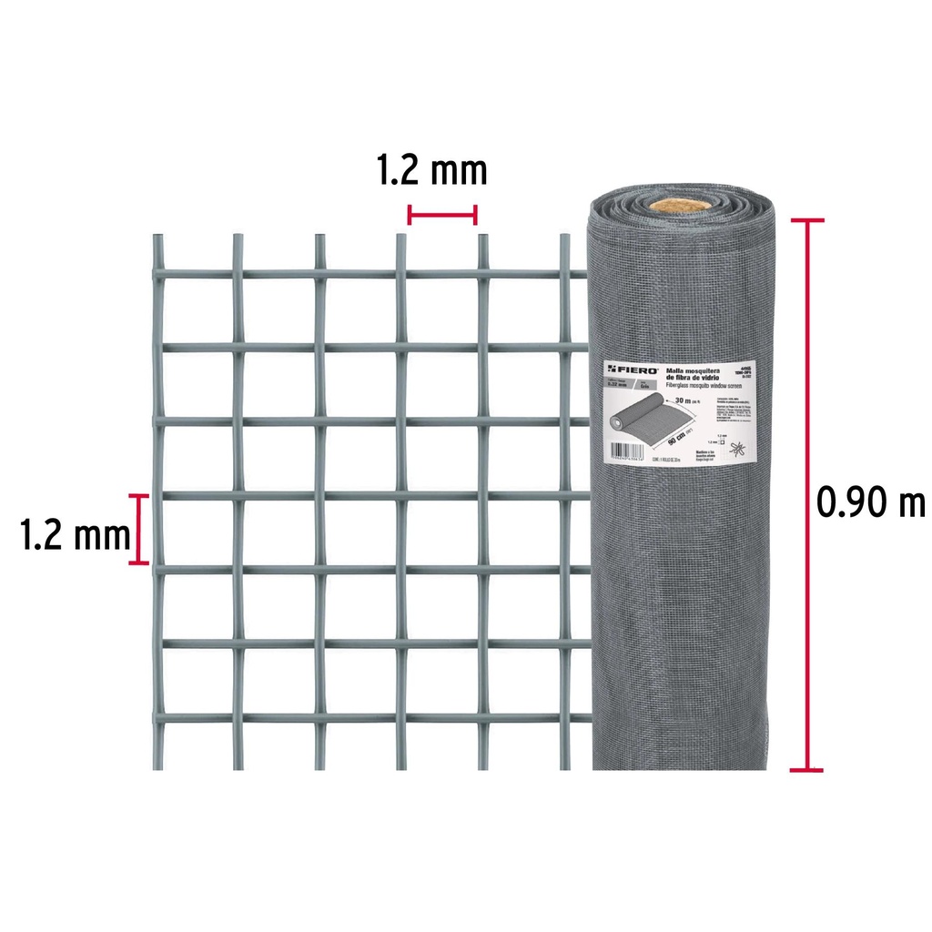 Rollo de 30 m x 0.9 m malla mosquitera fibra de vidrio gris