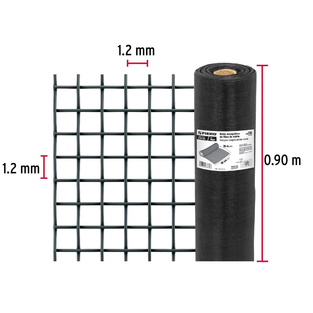 Rollo de 30 m x 0.9 m malla mosquitera fibra de vidrio negra