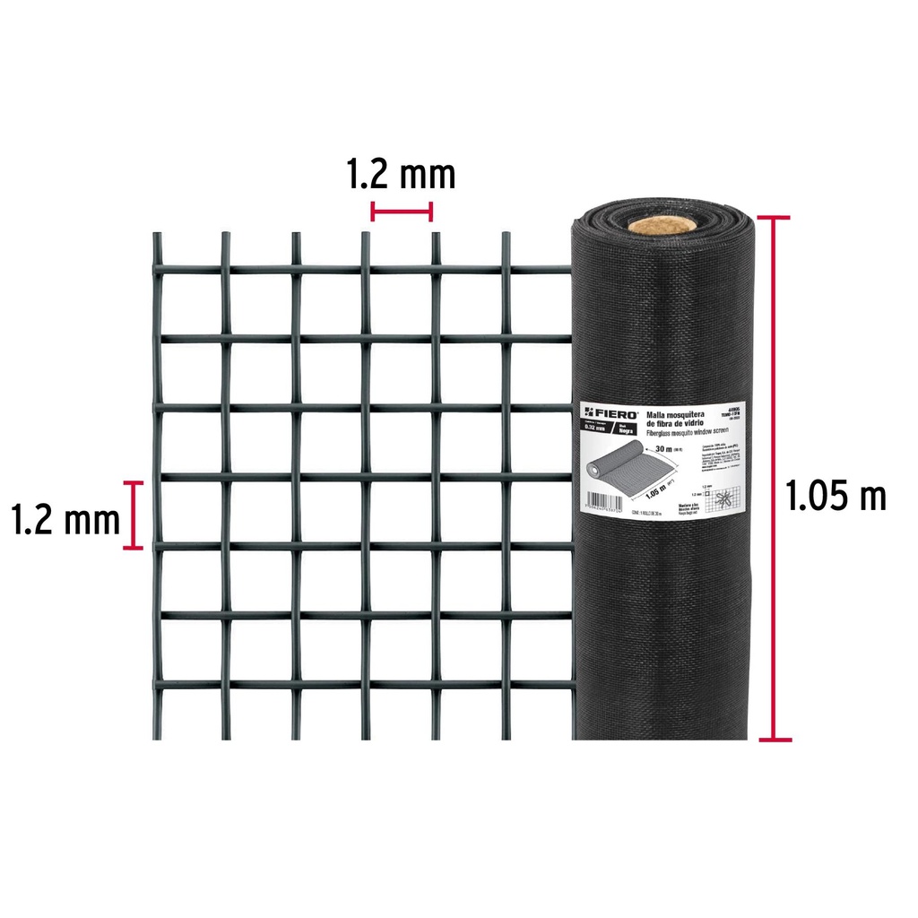 Rollo de 30 m x 1.05m malla mosquitera fibra de vidrio negra