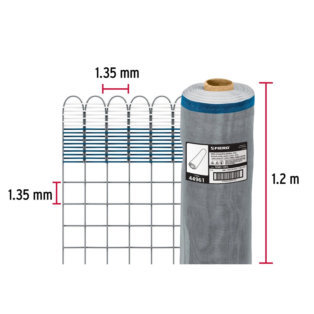 Rollo de 30 m x 1.2 m de malla mosquitera plástica gris