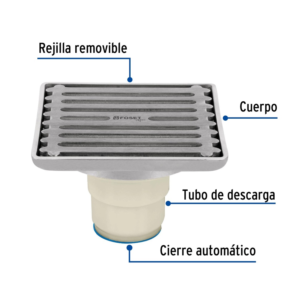 Resumidero cuadrado de acero inoxidable 4' x 4', Foset