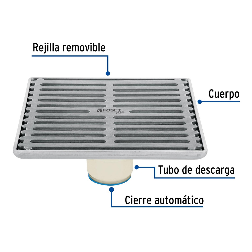 Resumidero cuadrado de acero inoxidable 6' x 6', Foset