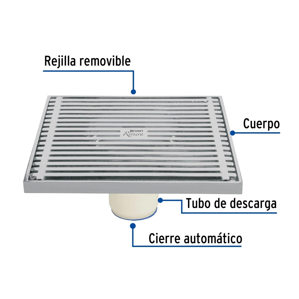 Resumidero cuadrado de latón 6' x 6', Foset