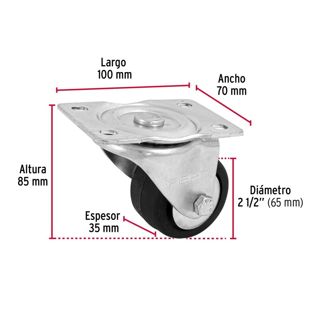 Rodaja hule 2-1/2', placa giratoria con balero, carga 80 kg