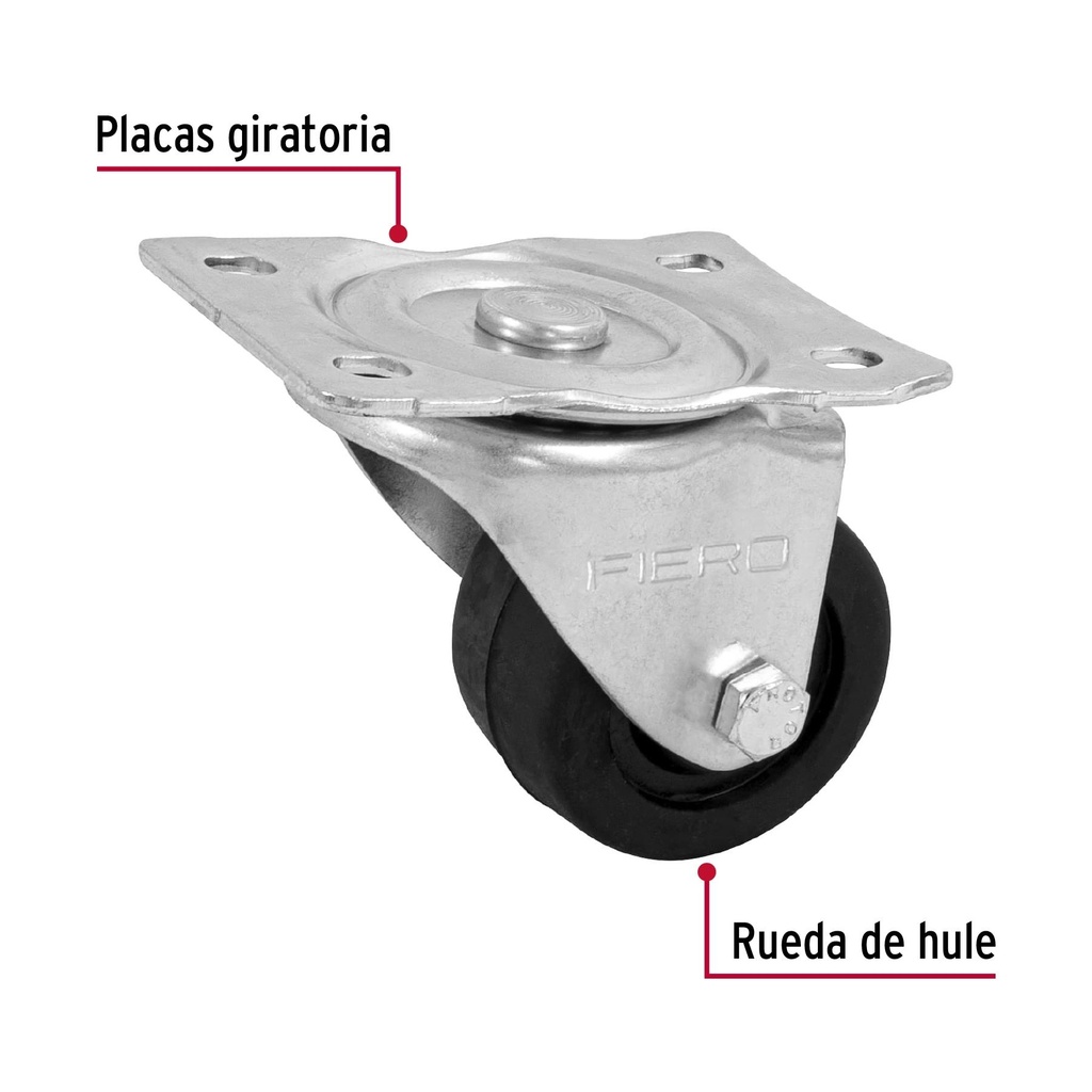 Rodaja hule 2-1/2', placa giratoria con buje, carga 60 kg