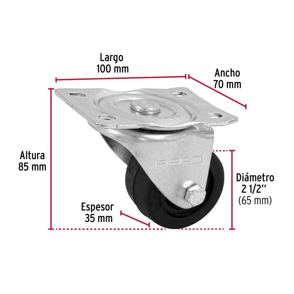 Rodaja hule 2-1/2', placa giratoria con buje, carga 60 kg