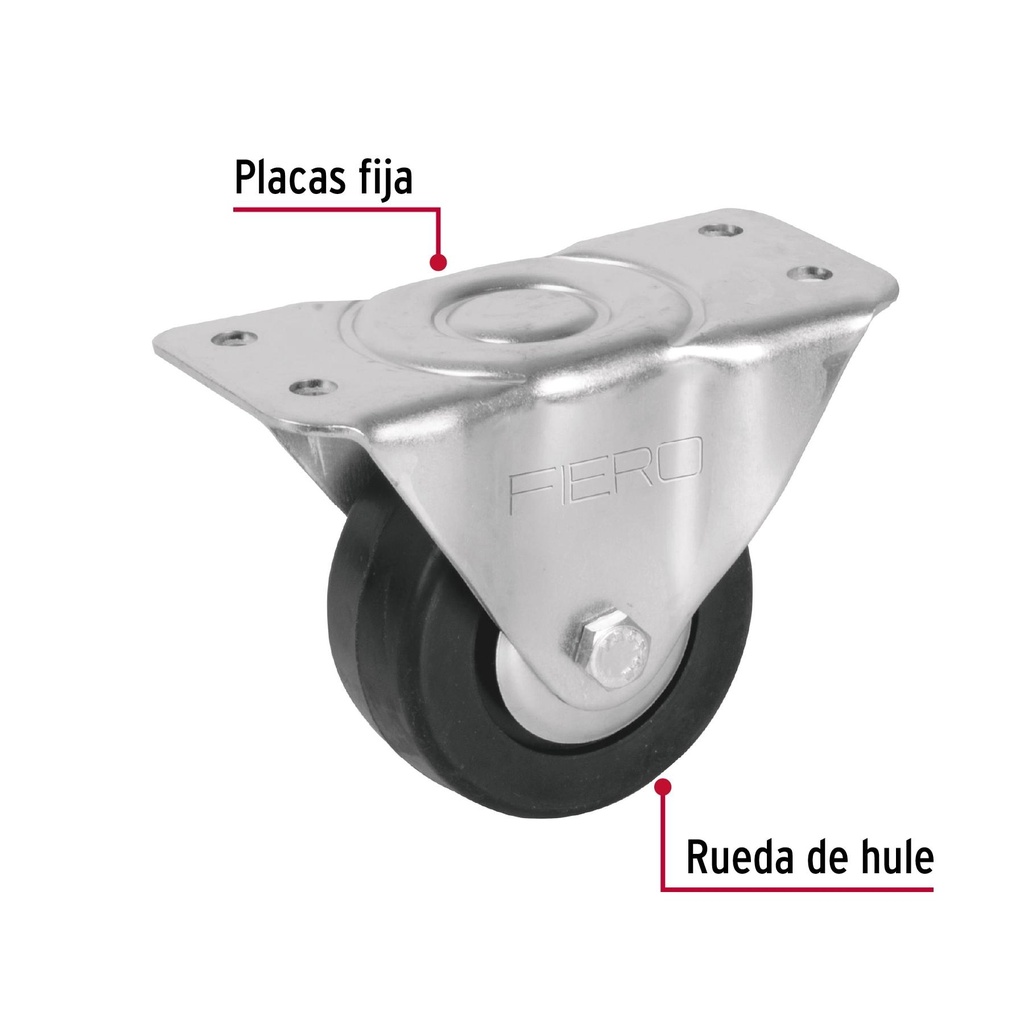 Rodaja hule 3', placa fija con balero, carga 110 kg, Fiero