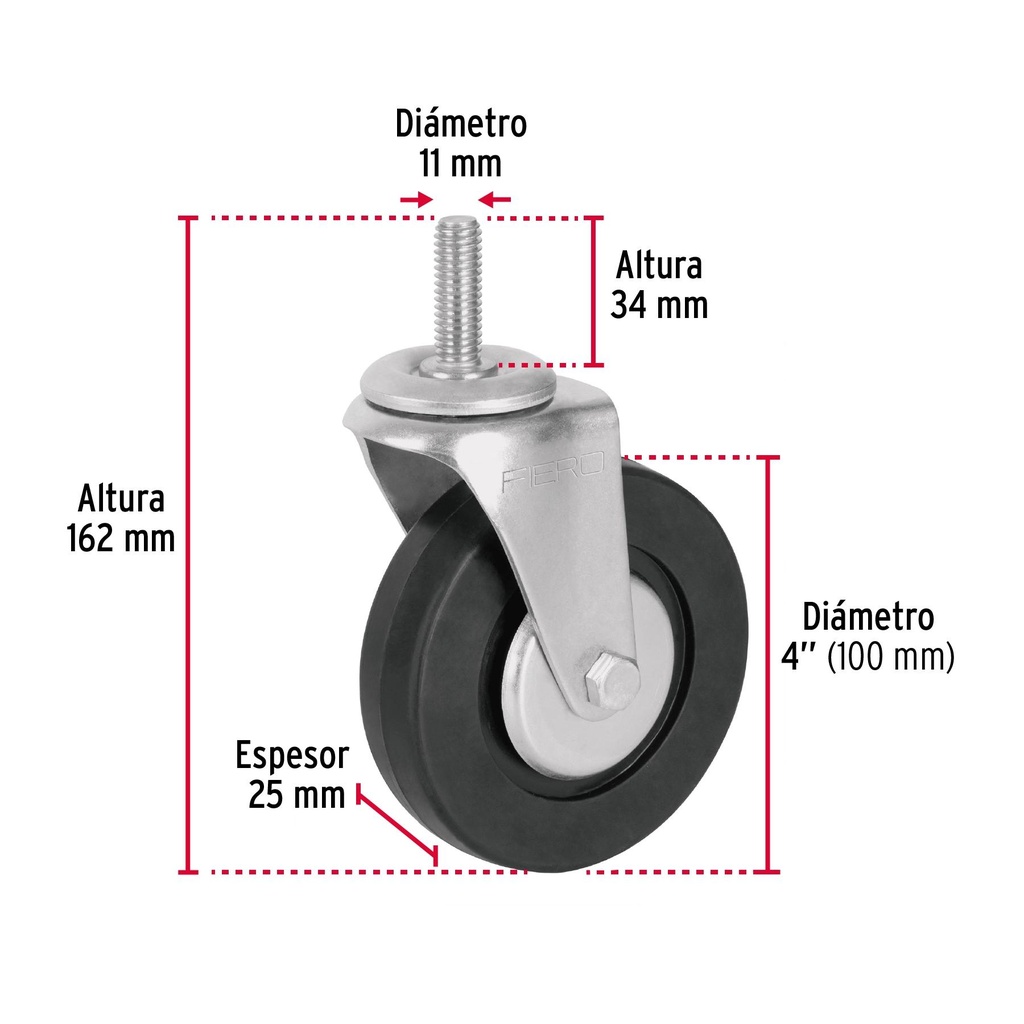 Rodaja hule 4' con espiga roscada, carga 50 kg, Fiero