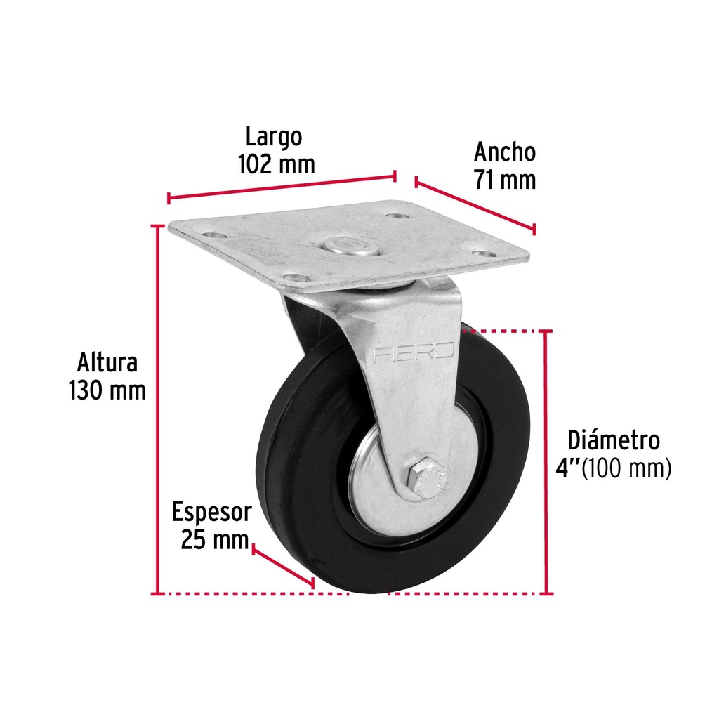 Rodaja hule 4', placa giratoria con balero, carga 50 kg