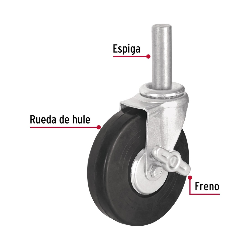 Rodaja hule 6' con espiga sólida y freno, carga 125 kg