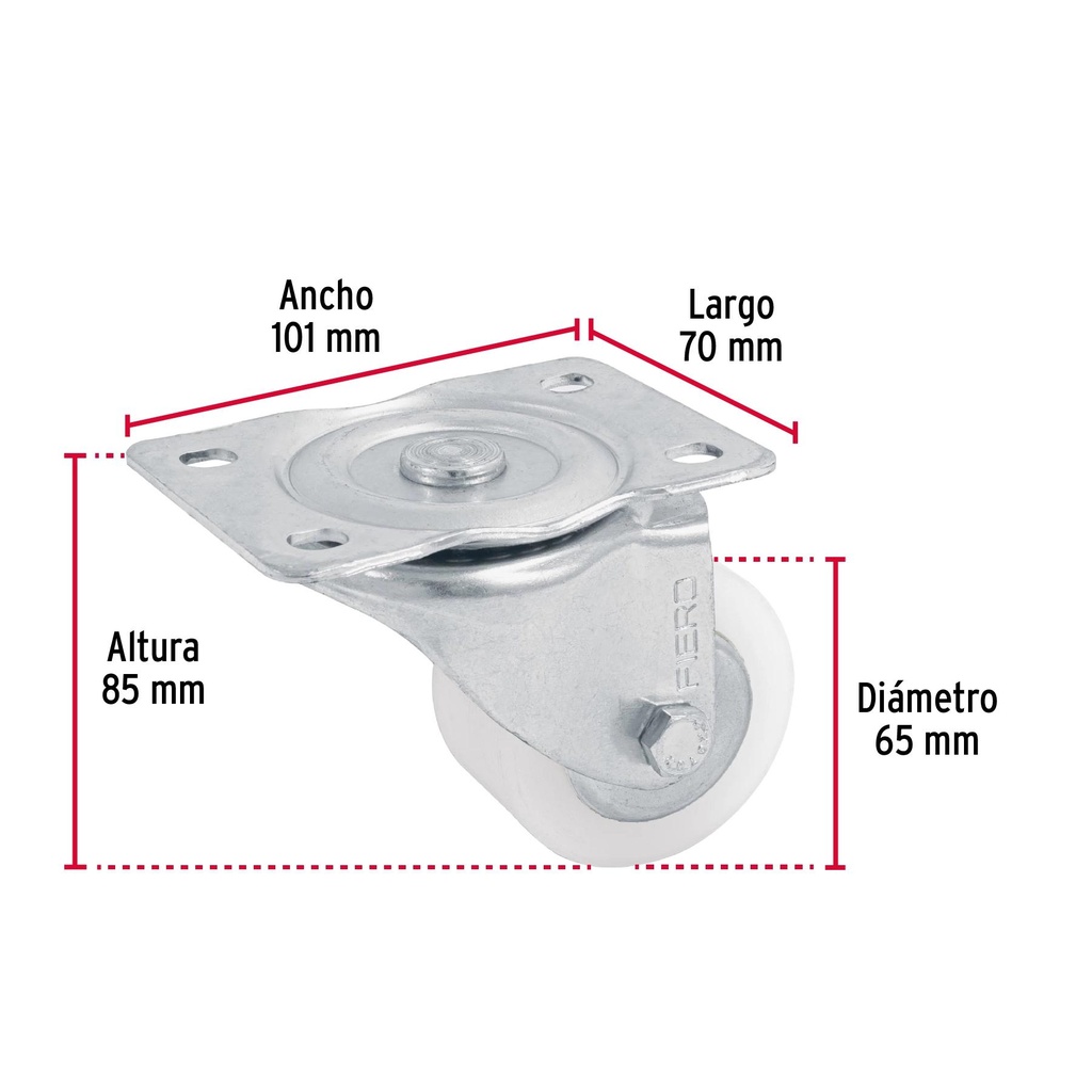 Rodaja de polietileno 2-1/2' placa giratoria, con balero