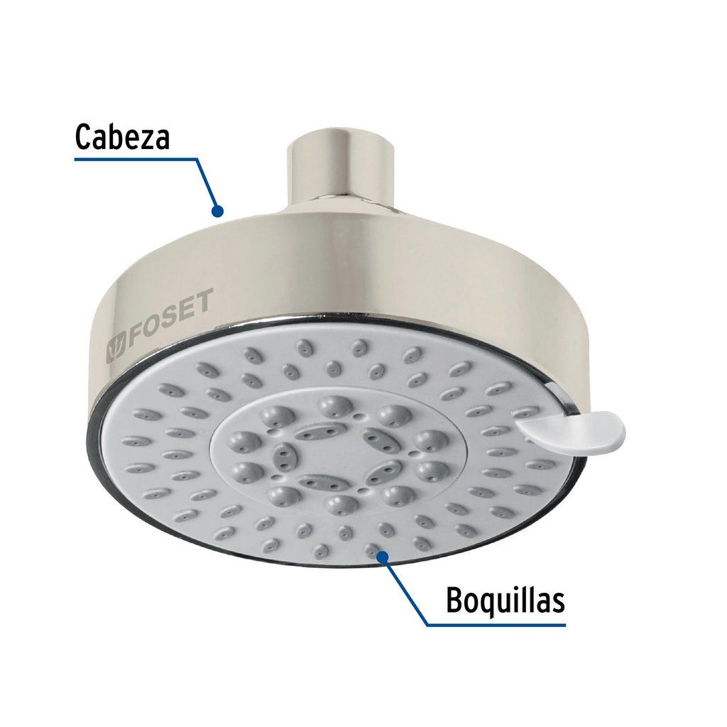 Regadera satín 4'con 5 funciones, sin brazo, Foset Element