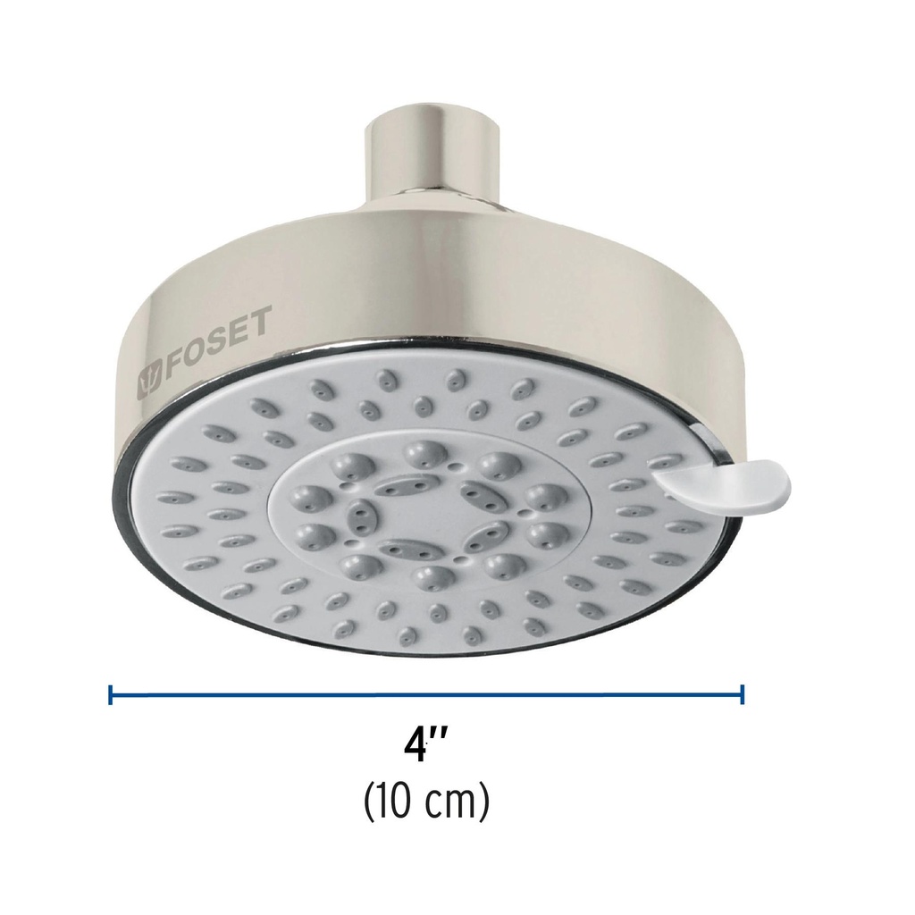 Regadera satín 4'con 5 funciones, sin brazo, Foset Element