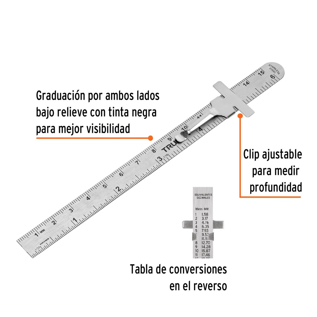 Regla 15 cm de acero inoxidable de bolsillo, Truper