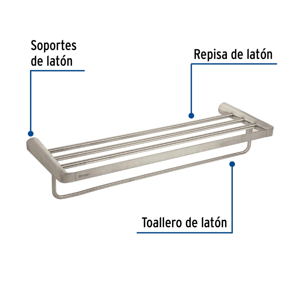 Repisa de latón portatoalla en acabado satín, Foset Riviera