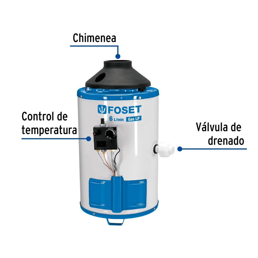 Calentador de paso 6L 1 servicio gas L.P. piezo eléct., Fose