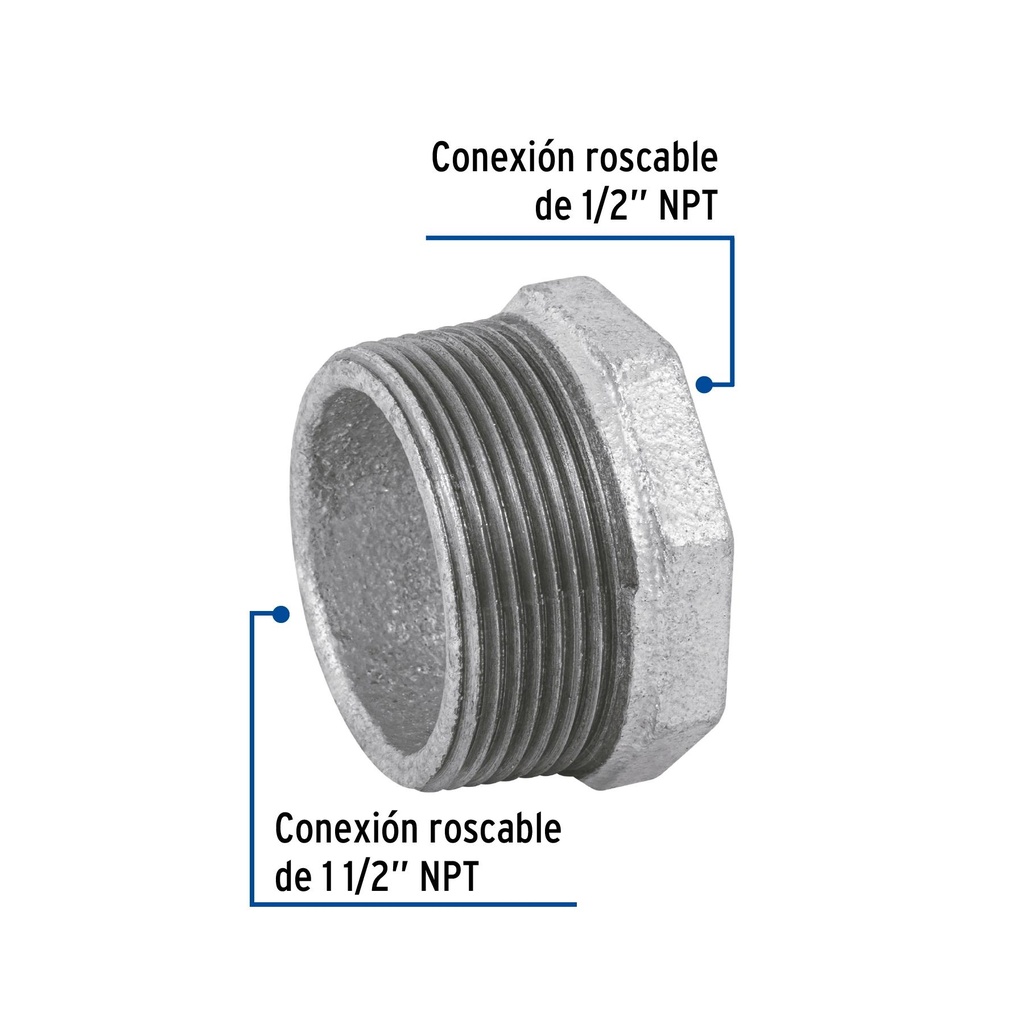 Reducción bushing acero galvanizado 1-1/2 x 1/2', Foset