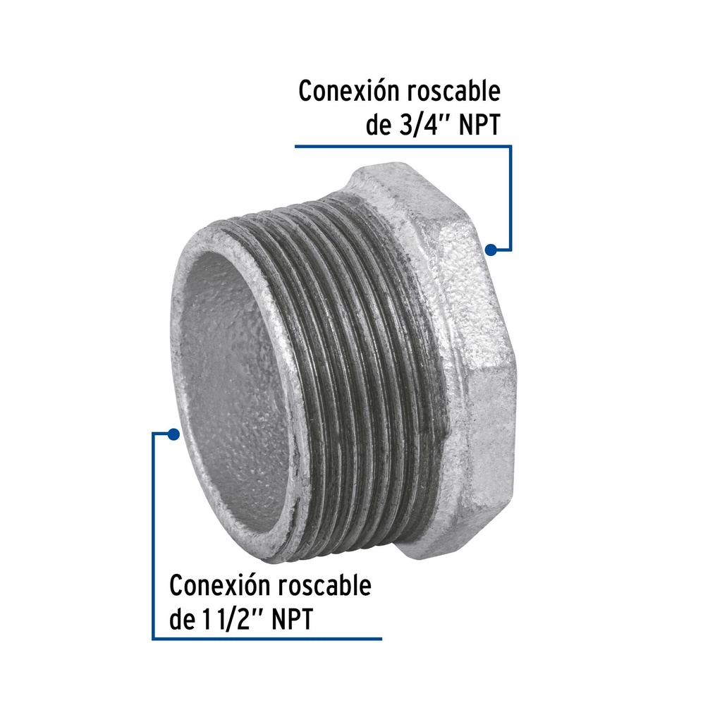 Reducción bushing acero galvanizado 1-1/2 x 3/4', Foset