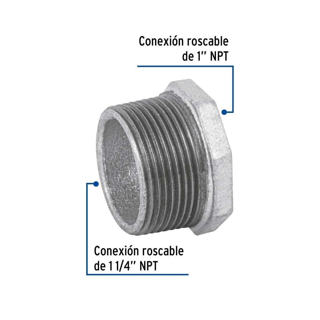 Reducción bushing acero galvanizado 1-1/4 x 1', Foset